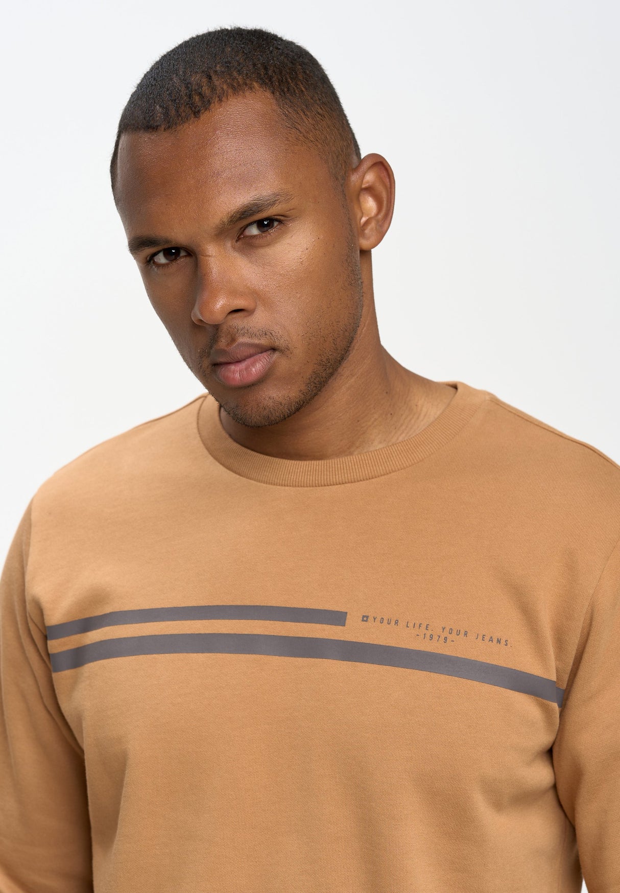 Casual sweatshirt with stripes | Camel Brown