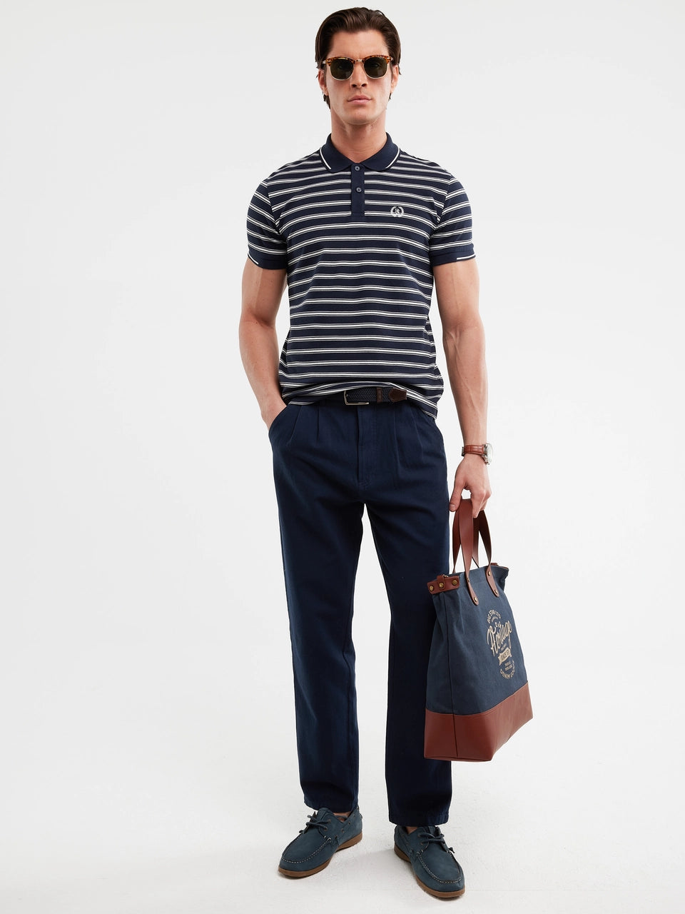 Striped Polo Shirt | Navy