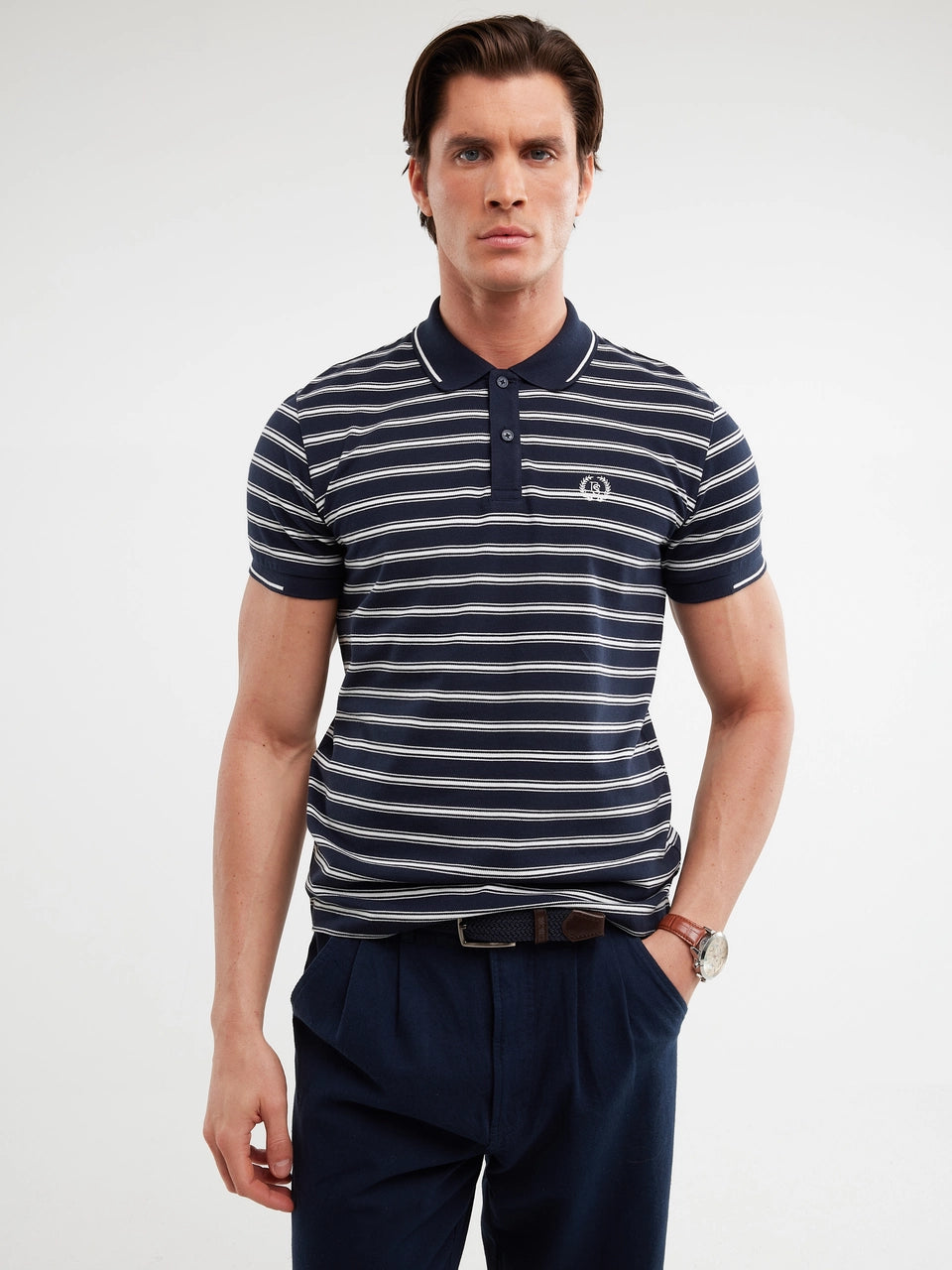 Striped Polo Shirt | Navy