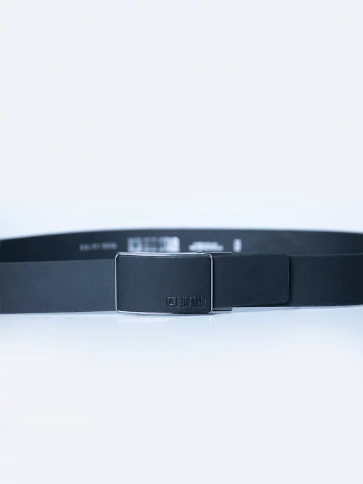 Black Leather Belt with Big Star Logo and Sleek Plate Buckle | Black