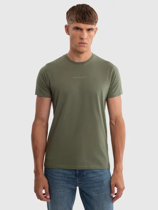 Round-Neck T-Shirt with Small Logo Detail | Kaki