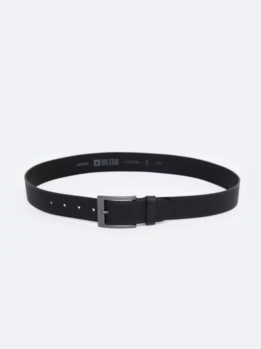 Genuine Leather Textured Belt with Metal Buckle | Black