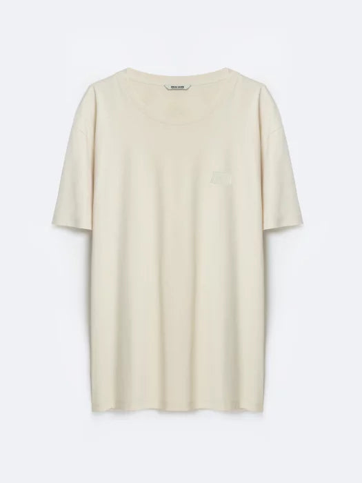 Casual T-Shirt with Minimalist Logo Patch | Beige