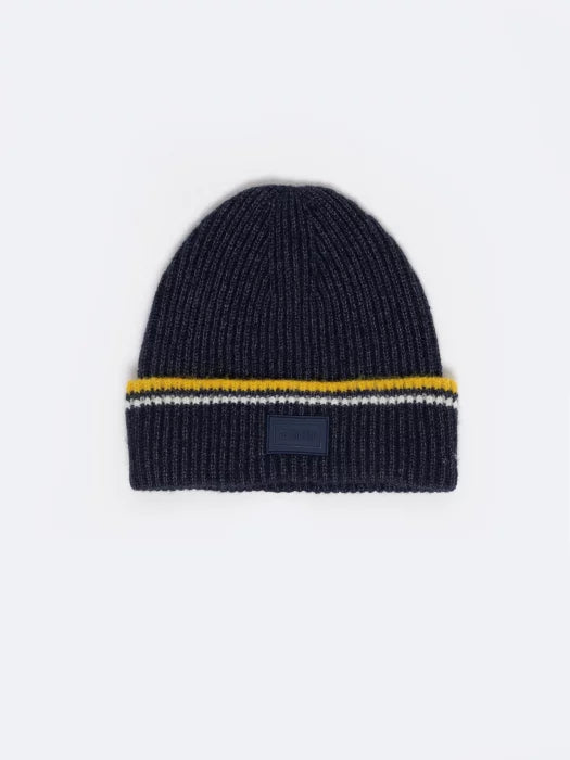 Knitted Beanie Hat with Striped Design | Navy
