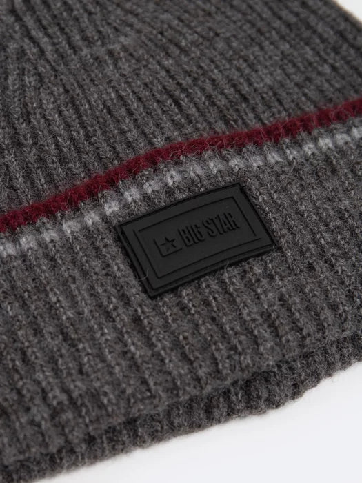 Knitted Beanie Hat with Striped Design | Dark Grey