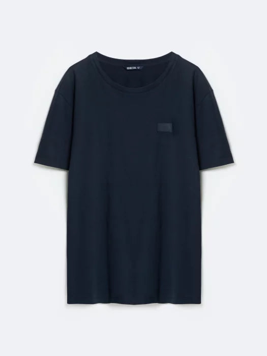 Casual T-Shirt with Minimalist Logo Patch | Navy