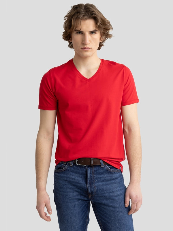 V-Neck Basic T-shirt | Red
