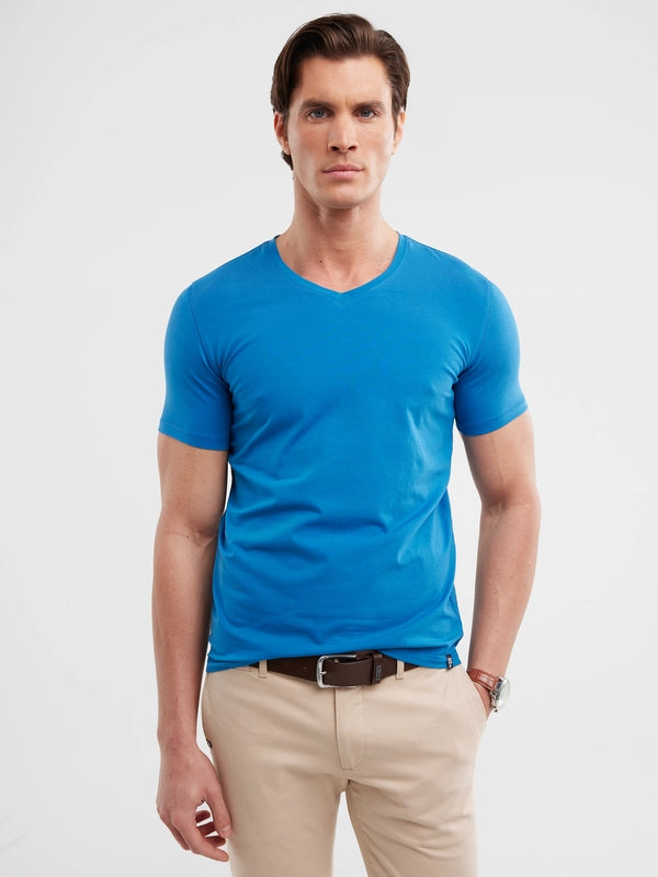 V-Neck Basic T-shirt | Blue