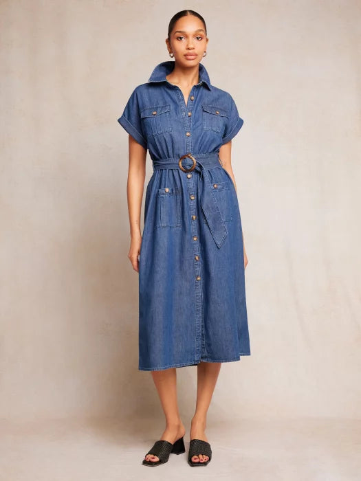 Midi Denim Dress | Navy Blue