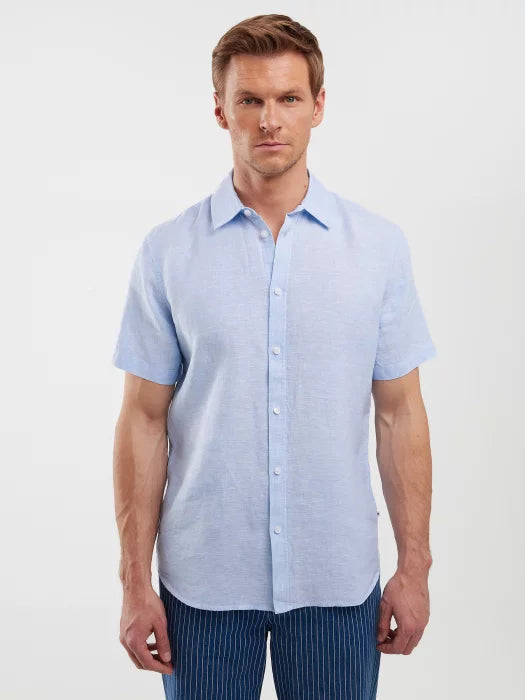 Linen shirt with short sleeves | Blue