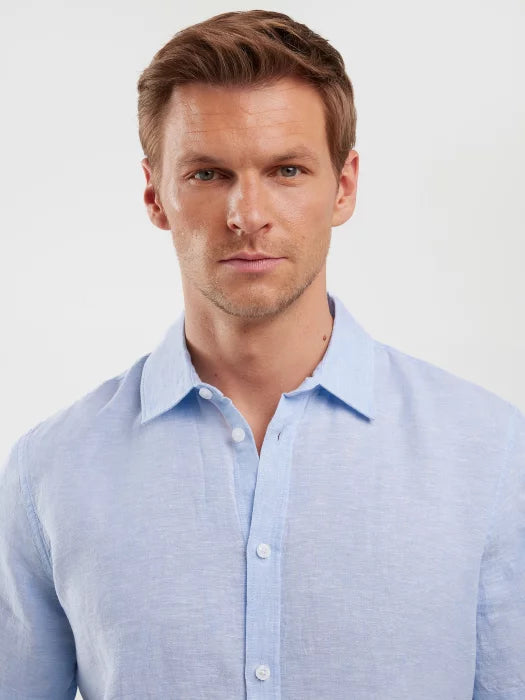 Linen shirt with short sleeves | Blue