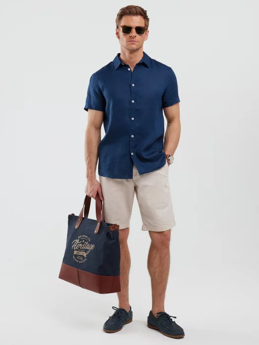 Linen shirt with short sleeves | Navy