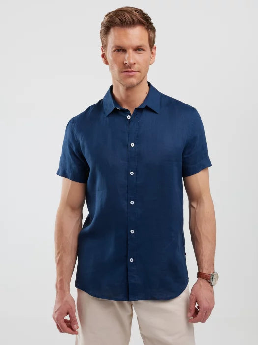 Linen shirt with short sleeves | Navy