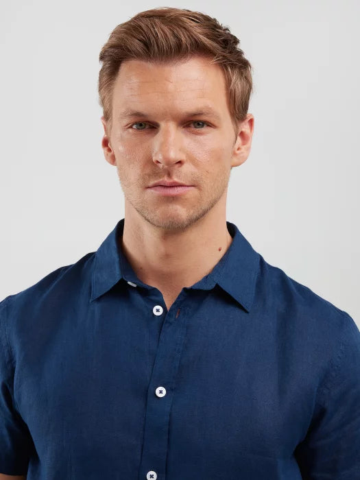 Linen shirt with short sleeves | Navy