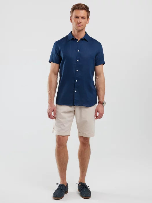 Linen shirt with short sleeves | Navy