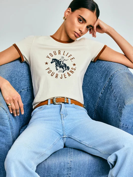 T-shirt with contrasting trim | Beige