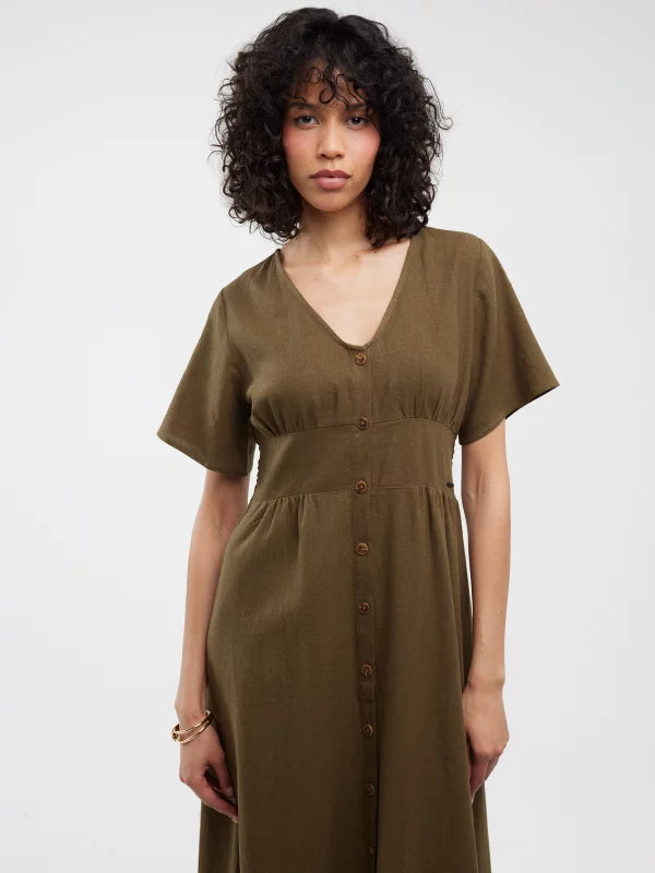 Linen Midi Dress | Khaki