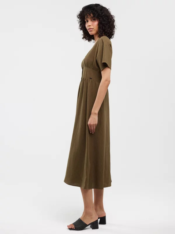 Linen Midi Dress | Khaki