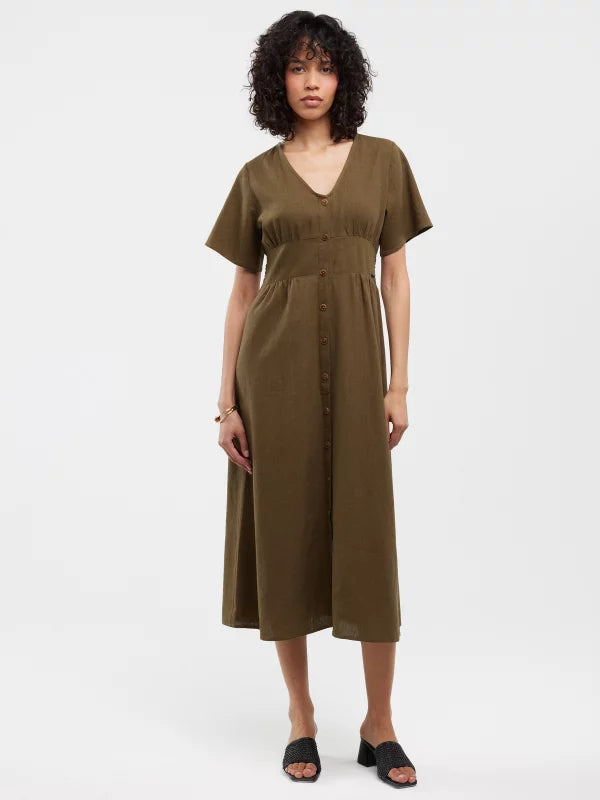 Linen Midi Dress | Khaki