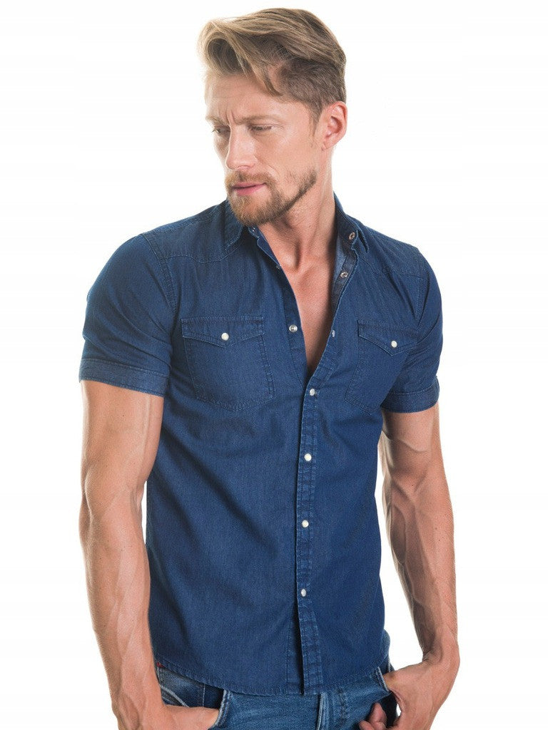Shirt Short Sleeve Denim | Navy Blue