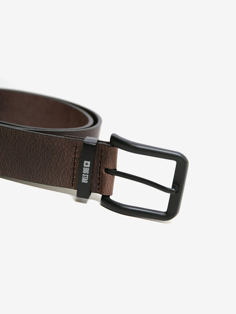 Leather Belt with Big Star Logo and Matte Black Buckle | Dark Brown