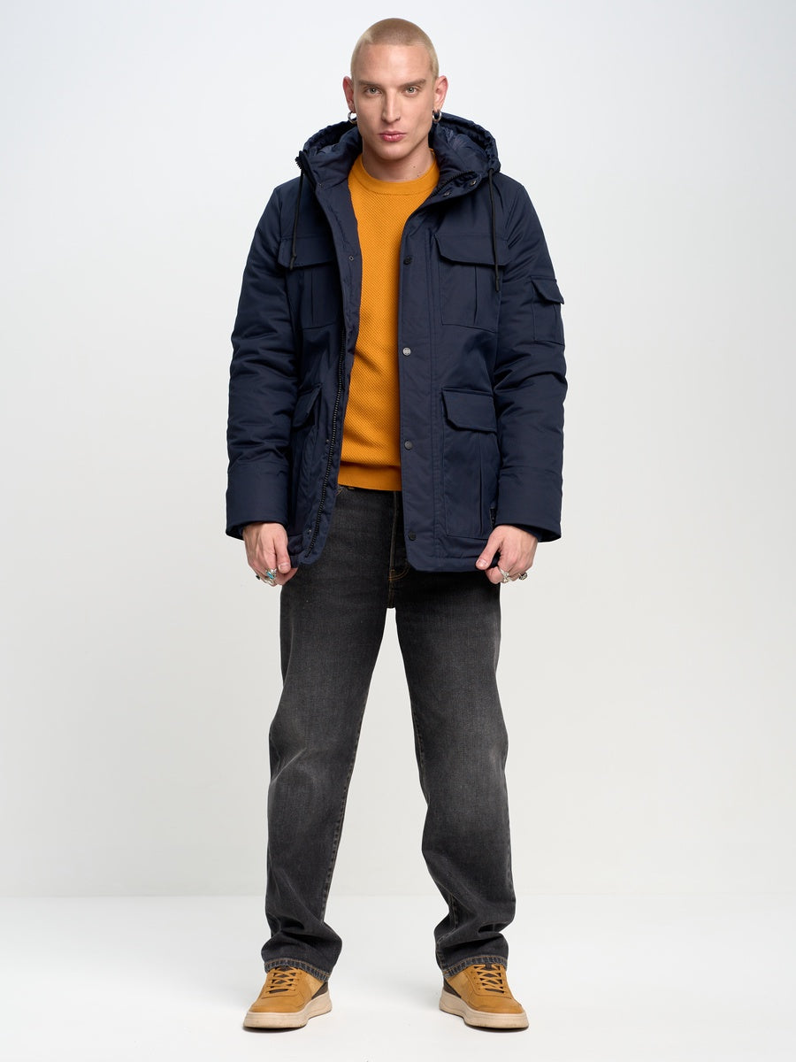 Long Hooded Jacket | Navy Blue