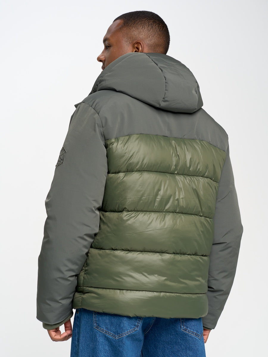 Two-Tone Puffer Jacket | Olive Green