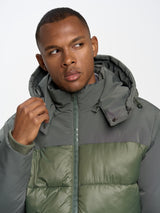 Two-Tone Puffer Jacket | Olive Green