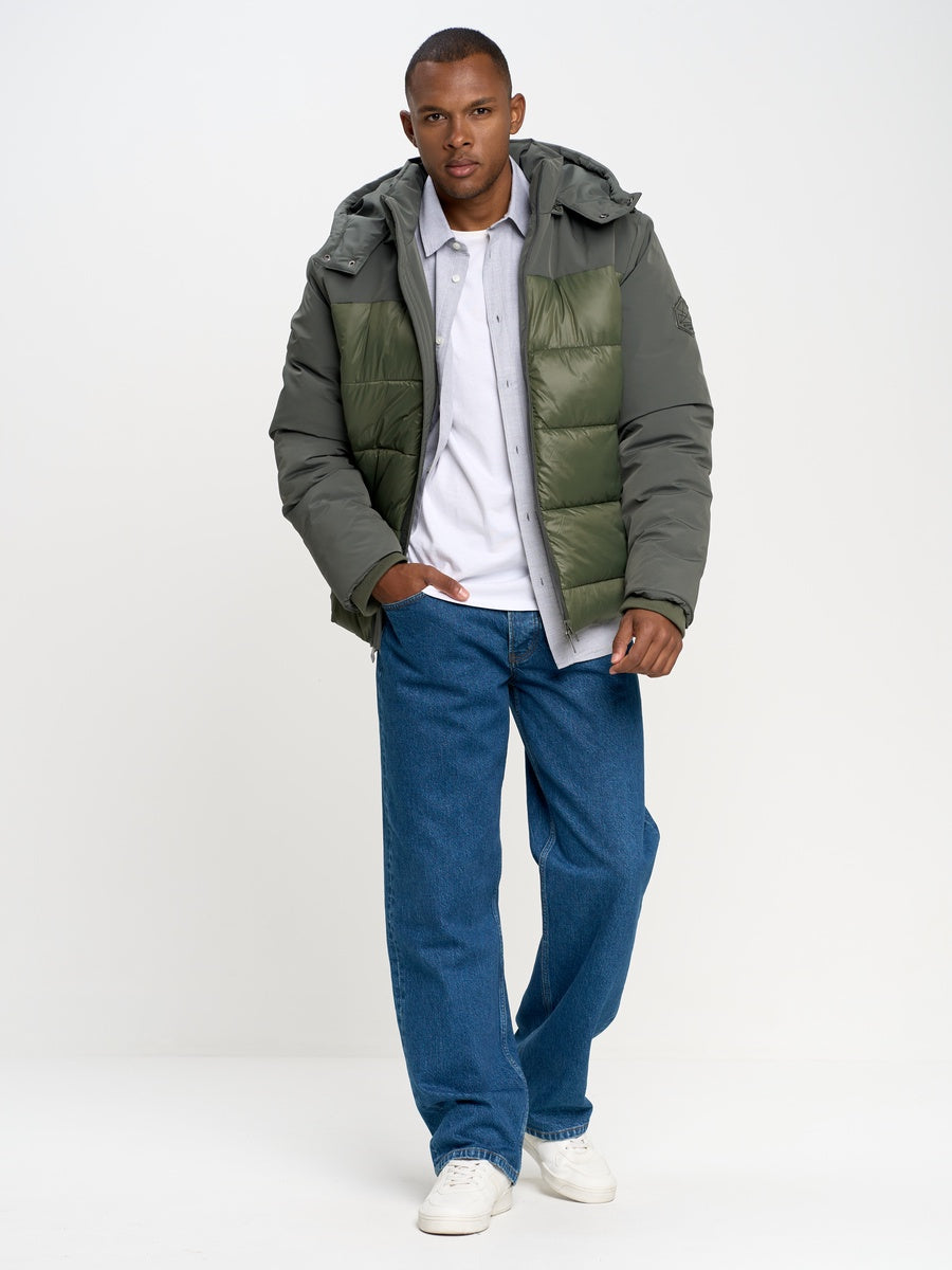 Two-Tone Puffer Jacket | Olive Green