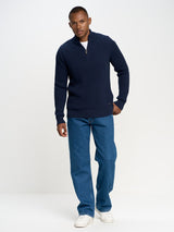 Modern Half-Zip Knit Sweater | Navy Blue