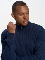 Modern Half-Zip Knit Sweater | Navy Blue