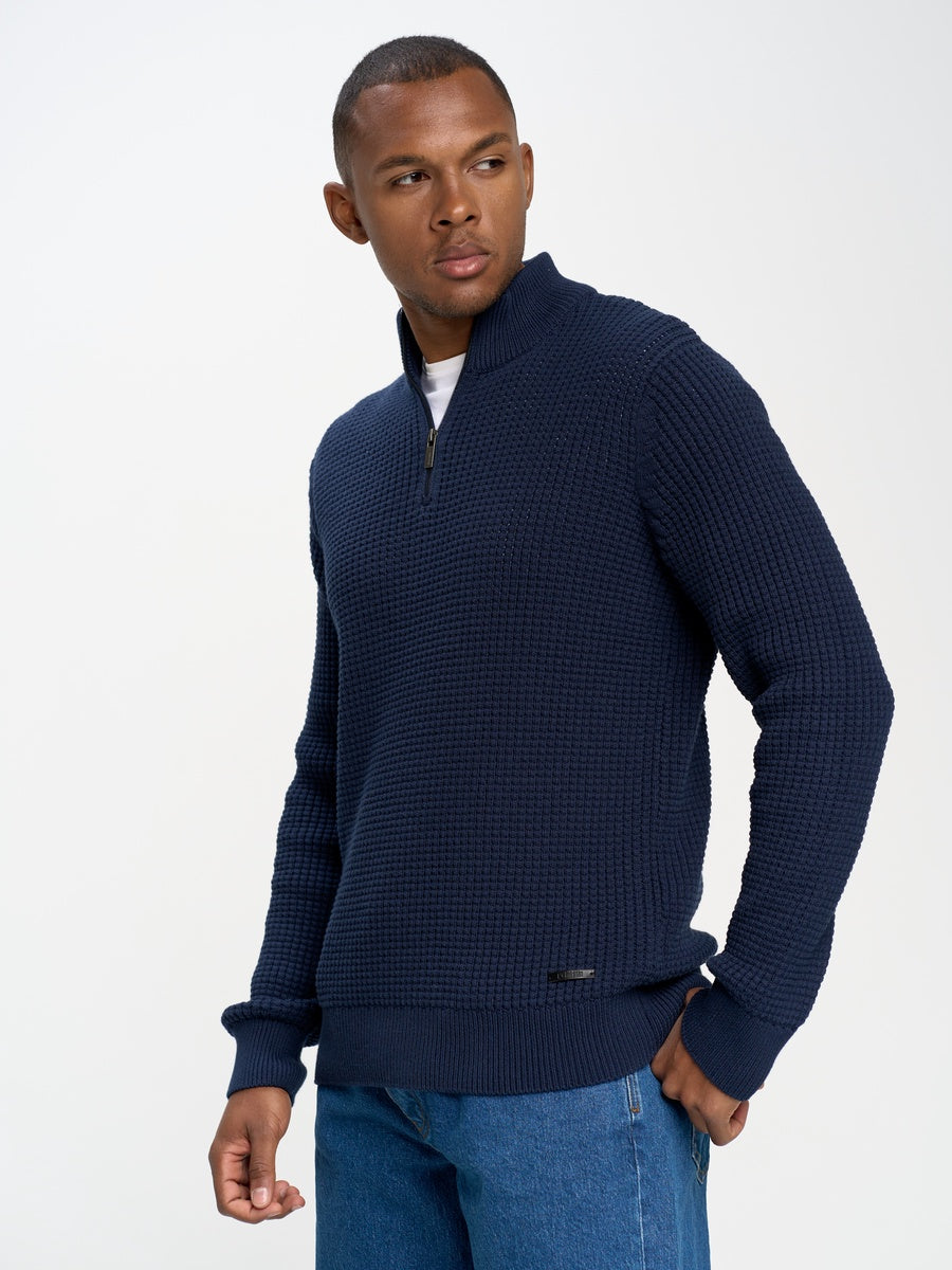 Modern Half-Zip Knit Sweater | Navy Blue