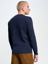 Textured Round-Neck Sweater | Navy Blue