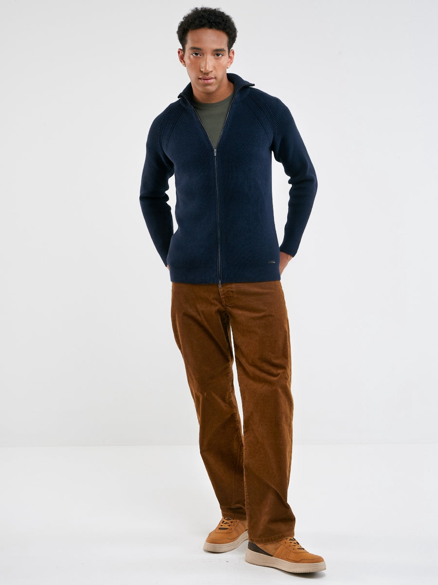 Stylish Knit Full-Zip | Navy Blue