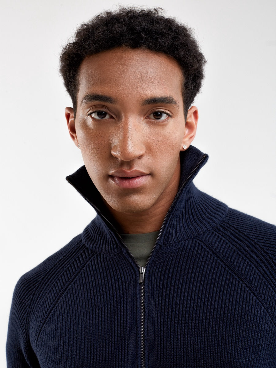 Stylish Knit Full-Zip | Navy Blue