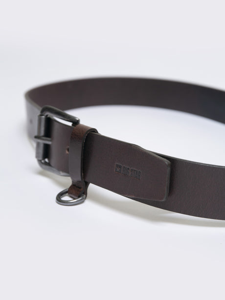 Leather Belt with Silver Buckle and Ring Detail | Dark Brown