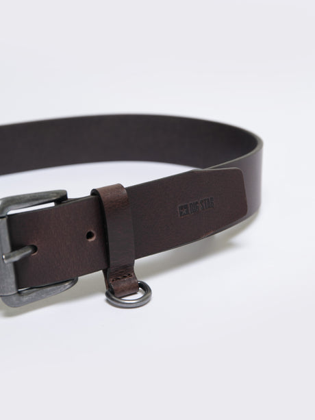 Leather Belt with Silver Buckle and Ring Detail | Dark Brown