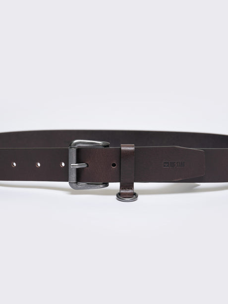 Leather Belt with Silver Buckle and Ring Detail | Dark Brown