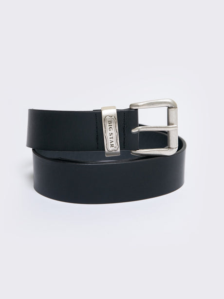 Leather Belt with Big Star Vintage Logo | Black