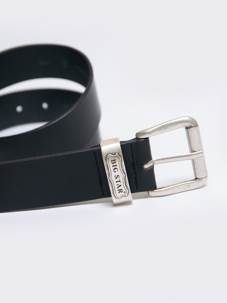 Leather Belt with Big Star Vintage Logo | Black