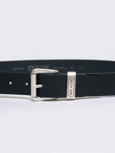 Leather Belt with Big Star Vintage Logo | Black