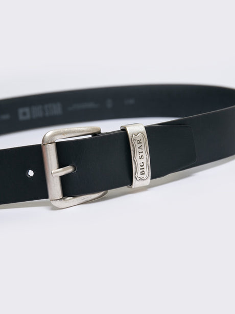 Leather Belt with Big Star Vintage Logo | Black