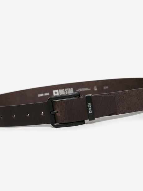 Leather Belt with Big Star Logo and Matte Black Buckle | Dark Brown