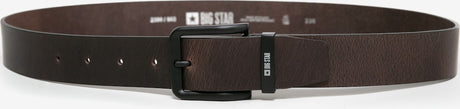 Leather Belt with Big Star Logo and Matte Black Buckle | Dark Brown