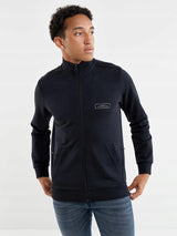 Full-Zip Mock Neck Sweatshirt with Front Pockets | Black