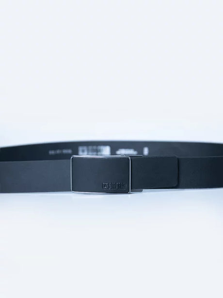 Black Leather Belt with Big Star Logo and Sleek Plate Buckle | Black