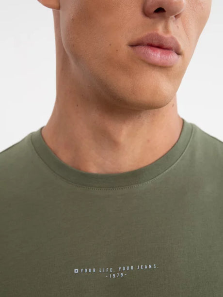 Round-Neck T-Shirt with Small Logo Detail | Kaki