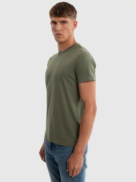 Round-Neck T-Shirt with Small Logo Detail | Kaki