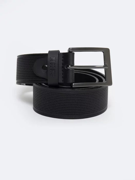 Genuine Leather Textured Belt with Metal Buckle | Black