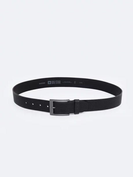 Genuine Leather Textured Belt with Metal Buckle | Black